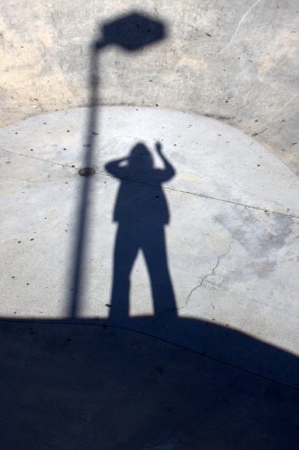 My shadow at a neighborhood skateboard park